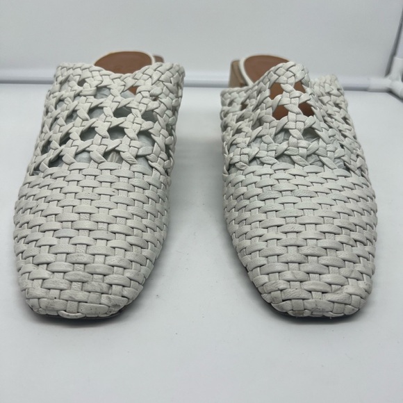 LOQ Ines Blanco White Leather Woven Lattice Weave Block Heel Mules sz 39 - Picture 9 of 15